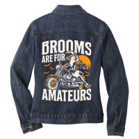 Cycling Brooms Are For Amateurs Witch Biker Halloween Funny336 Ladies Denim Jacket | Artistshot