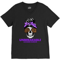 Alzheimers Unbreakable Alzheimer Warrior Skull Halloweenfor Woman 22 A V-neck Tee | Artistshot