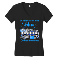 Diabetes Diabetic Diabetes Awareness In November We Wear Blue Truck Tt Women's V-neck T-shirt | Artistshot