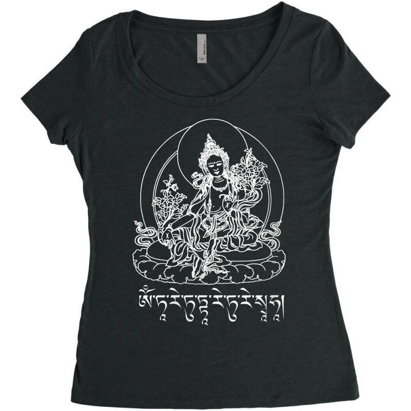 Womens Buddha Green Tara Mantra Tibetan Buddhism Vajrayana V Neck T Sh Women's Triblend Scoop T-shirt by johnjosephmenk | Artistshot