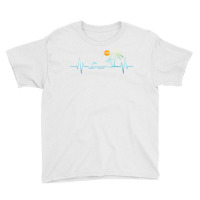 Womens Heartbeat With Tropical Palm Trees Beach Island Sunset V Neck T Youth Tee | Artistshot