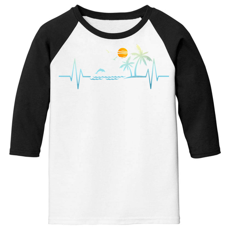 Womens Heartbeat With Tropical Palm Trees Beach Island Sunset V Neck T Youth 3/4 Sleeve by heartlytreleven | Artistshot