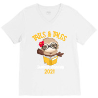 Tails And Tales Summer Reading 2021 Sloth Book Lovers T Shirt V-neck Tee | Artistshot