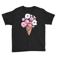 Pink Floral Macaron Ice Cream Cone T  Shirt Pink Floral Macaron Cone B Youth Tee | Artistshot