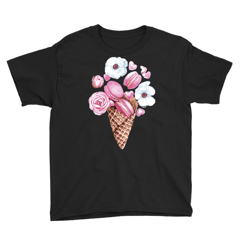 Pink Floral Macaron Ice Cream Cone T  Shirt Pink Floral Macaron Cone B Youth Tee by salesmanhuh | Artistshot