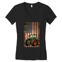 Farm Tractors Distressed Usa Flag Combine Tractor Farming Women's V-neck T-shirt | Artistshot