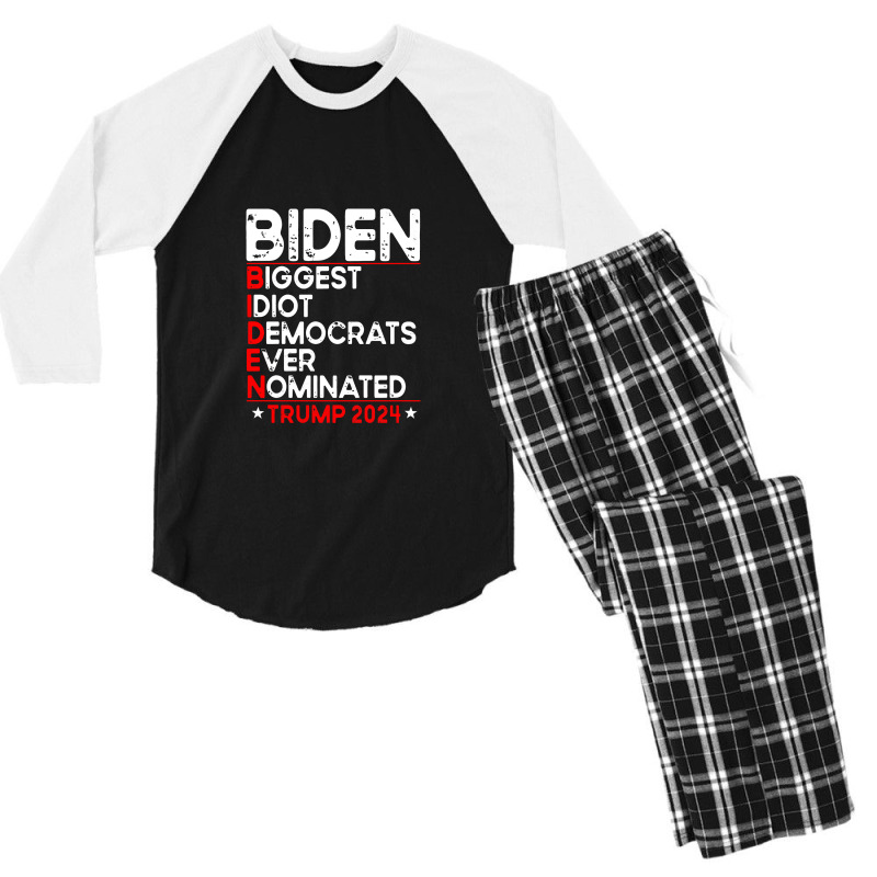 Anti Biden Biggest Idiot Democrats Ever Nominated Trump 2024 Pullover Men's 3/4 Sleeve Pajama Set by celanasubek | Artistshot