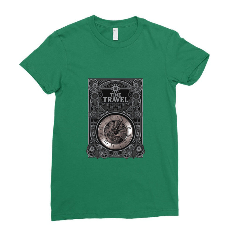 Time Travel Watch Steampunk Vintage Gears Mechanic Gift Ladies Fitted T-Shirt by jeniperlopes | Artistshot