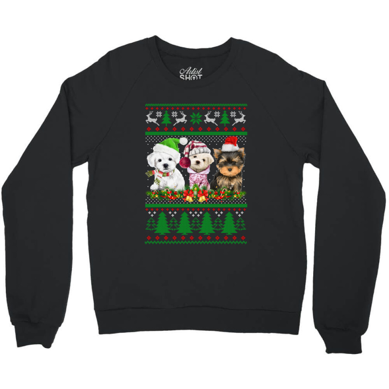 Three Yorkshire Terrier Christmas Cute Gift Crewneck Sweatshirt by KwadjelynSims | Artistshot