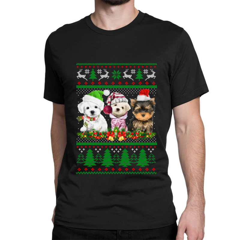 Three Yorkshire Terrier Christmas Cute Gift Classic T-shirt by KwadjelynSims | Artistshot