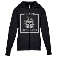 Skull Black Like My Soul Skull Mug Mushrooms Leafs Teabag Youth Zipper Hoodie | Artistshot