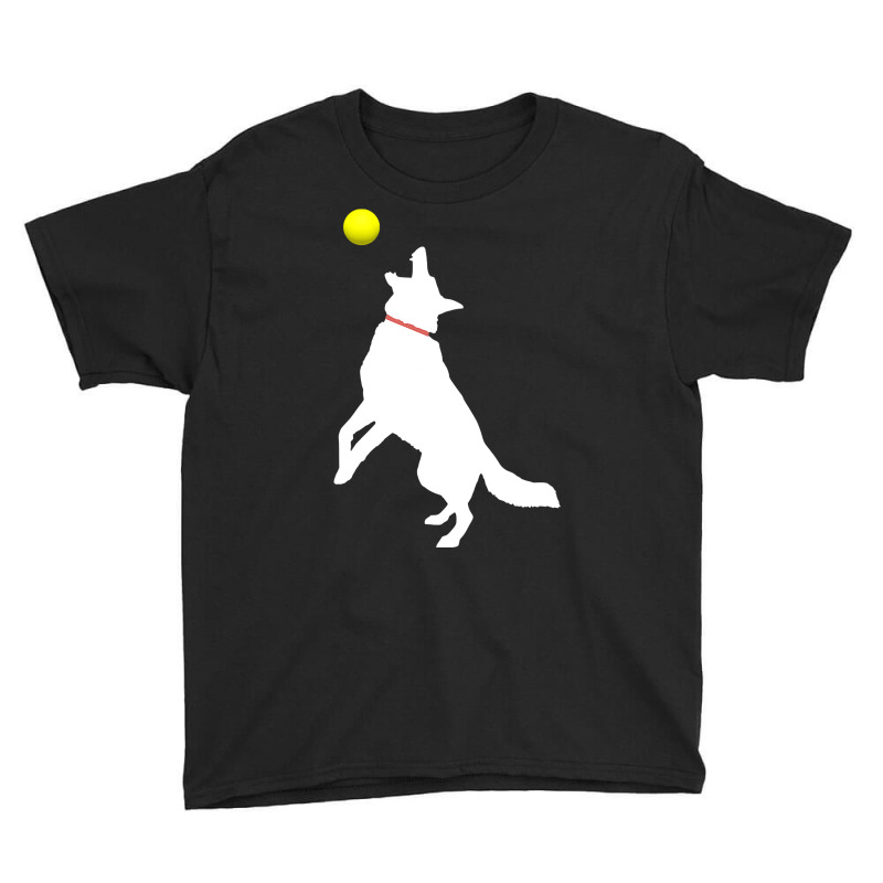 White German Shepherd Dog Gsd Catching Yellow Tennis Ball T Shirt Youth Tee | Artistshot