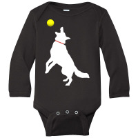 White German Shepherd Dog Gsd Catching Yellow Tennis Ball T Shirt Long Sleeve Baby Bodysuit | Artistshot