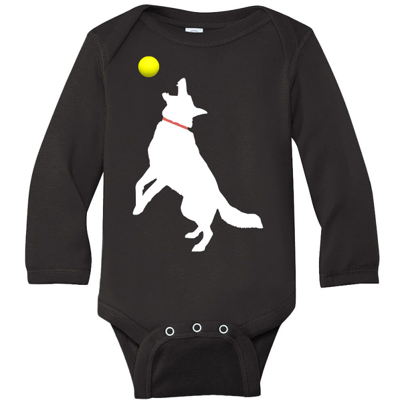 White German Shepherd Dog Gsd Catching Yellow Tennis Ball T Shirt Long Sleeve Baby Bodysuit | Artistshot