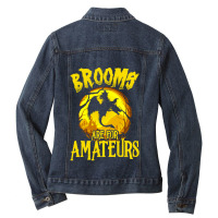 Brooms Are For Amateurs Dragon Riding Witches Halloween Ladies Denim Jacket | Artistshot