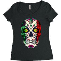 Skull Cinco De Mayo Sugar Skull Mexican Flag Stripes Calavera Women's Triblend Scoop T-shirt | Artistshot