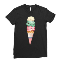 Vanilla Mint Strawberry Ice Cream Cone T  Shirt Three Scoops Of  Ice C Ladies Fitted T-shirt | Artistshot