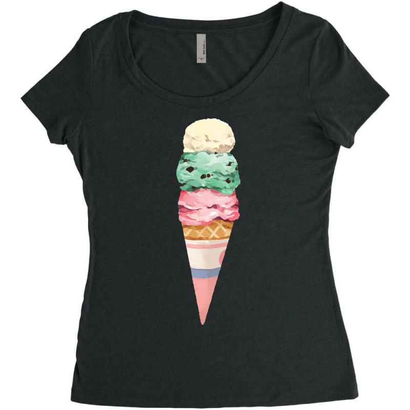 Vanilla Mint Strawberry Ice Cream Cone T  Shirt Three Scoops Of  Ice C Women's Triblend Scoop T-shirt by salesmanhuh | Artistshot