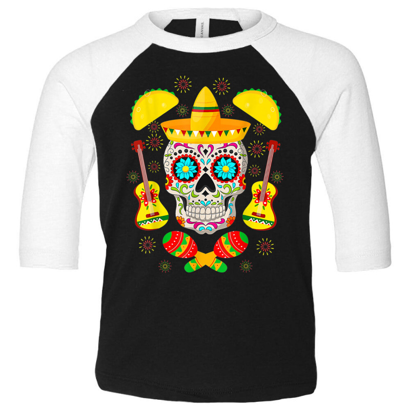 Skull Fiesta Party Sugar Skull Rose Calavera Mexican Cinco De Mayo Toddler 3/4 Sleeve Tee by criticizematter | Artistshot