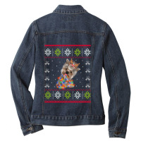 Christmas Lights Yorkshire Terrier Dog Santa Tree Xmas Gift Ladies Denim Jacket | Artistshot