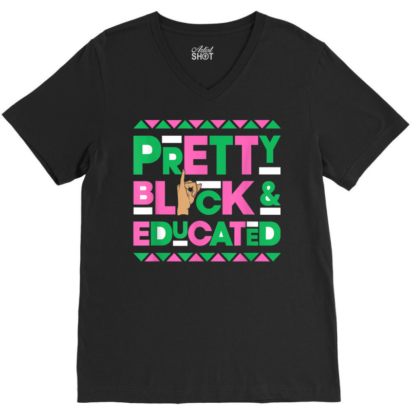 J15 Founder's Day Aka Women Pretty Black Educated Hand Sign T Shirt V-neck Tee | Artistshot