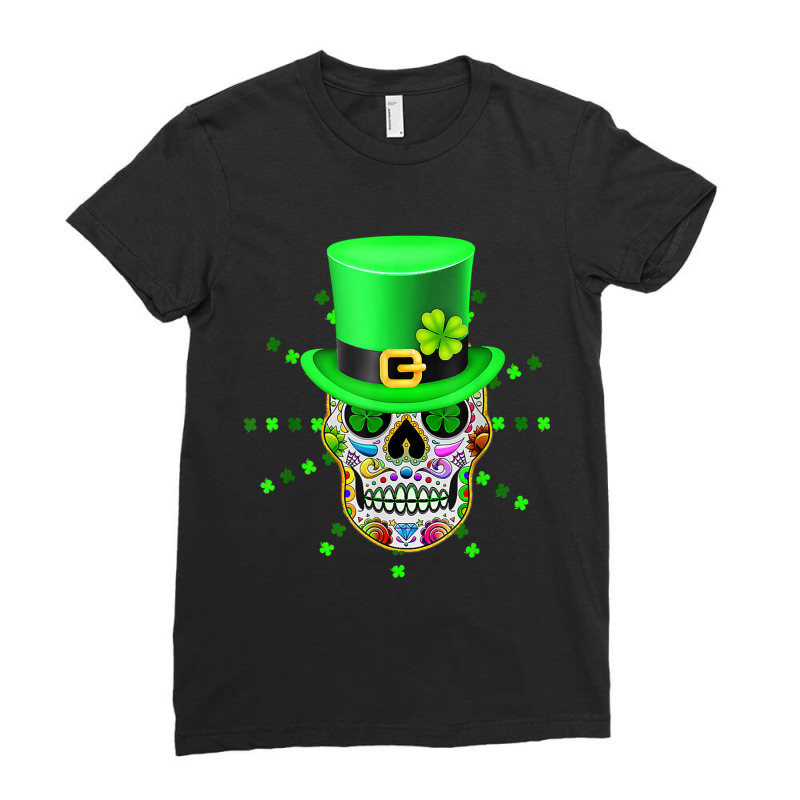 Skull Irish Sugar Skulls Paddys St Patricks Day Calavera Mexican 708 Ladies Fitted T-Shirt by criticizematter | Artistshot