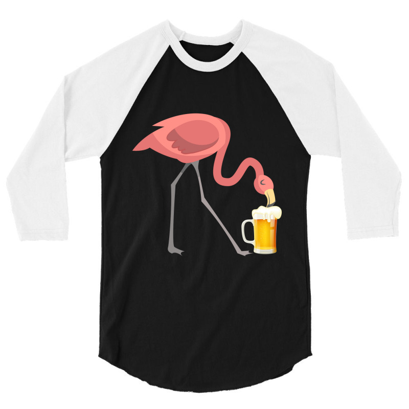 Flamingo Drinking Beer T-shirt Bird Lover Alcohol Party Tee 3/4 Sleeve Shirt by LisaSnyder | Artistshot