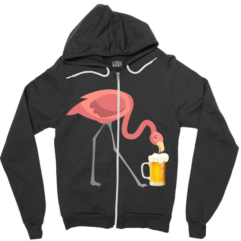 Flamingo Drinking Beer T-shirt Bird Lover Alcohol Party Tee Zipper Hoodie by LisaSnyder | Artistshot