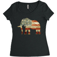 Vintage Usa Flag Elephant Animals Lover Zookeeper Father Day Women's Triblend Scoop T-shirt | Artistshot