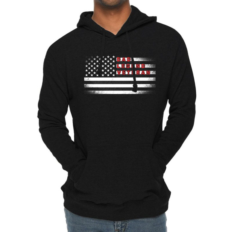 Dad The Veteran Myth Legend American Flag Fathers Day Gift Lightweight Hoodie | Artistshot