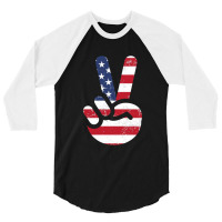 American Flag Peace Sign Hand T-shirt Fourth Of July Gift 3/4 Sleeve Shirt | Artistshot