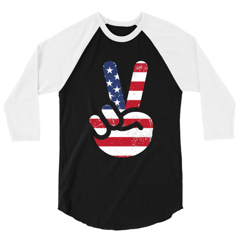 American Flag Peace Sign Hand T-shirt Fourth Of July Gift 3/4 Sleeve Shirt | Artistshot