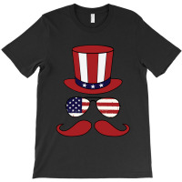 Top Hat - Sunglasses - Mustache - American Flag Patriotic T-shirt | Artistshot