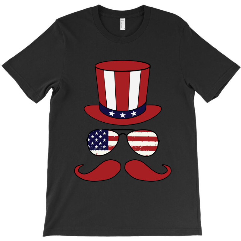 Top Hat - Sunglasses - Mustache - American Flag Patriotic T-shirt | Artistshot