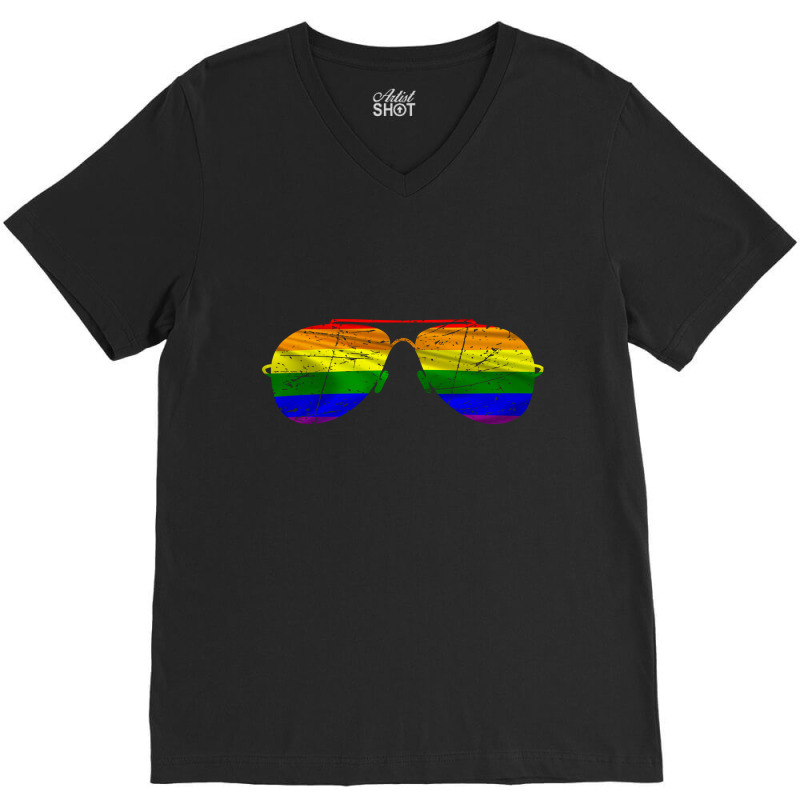 Vintage Sunglasses, Gay Pride Lgbt Rainbow Flag V-neck Tee | Artistshot