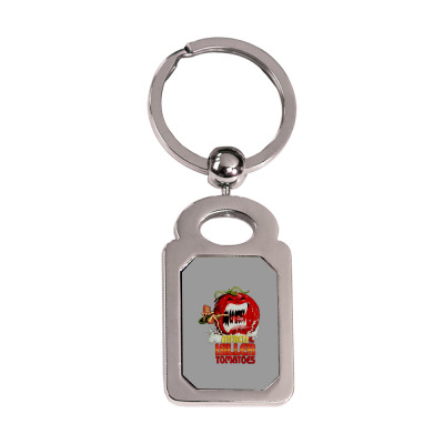 Attack Of The Killer Tomatoes Silver Rectangle Keychain Designed By Wildern