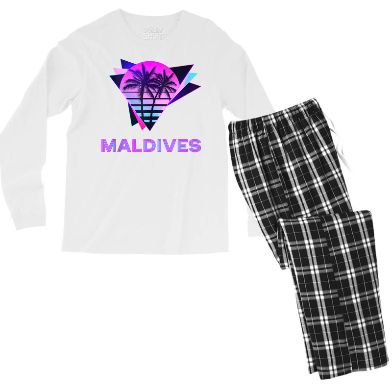 Maldives Retro 80s Palm Tree Vacation Souvenir Tank Top Men's Long Sleeve Pajama Set | Artistshot