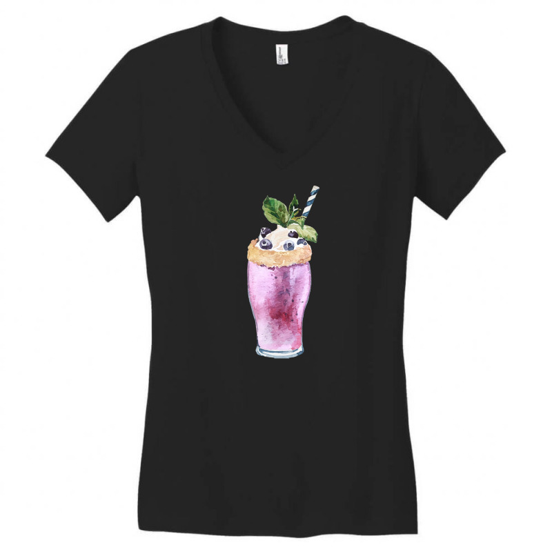 Blueberry Smoothie T  Shirt Blueberry Milkshake With Whipped Cream T Women's V-Neck T-Shirt by thymeartiste | Artistshot