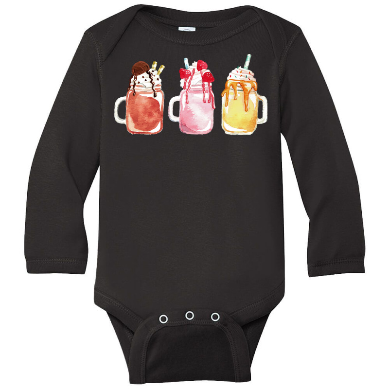 Chocolate Strawberry Vanilla Milkshake T  Shirt Triple Milkshake Set T Long Sleeve Baby Bodysuit by thymeartiste | Artistshot