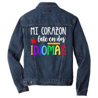 Mi Corazon Late En Dos Idiomas Bilingual T Shirt Men Denim Jacket | Artistshot