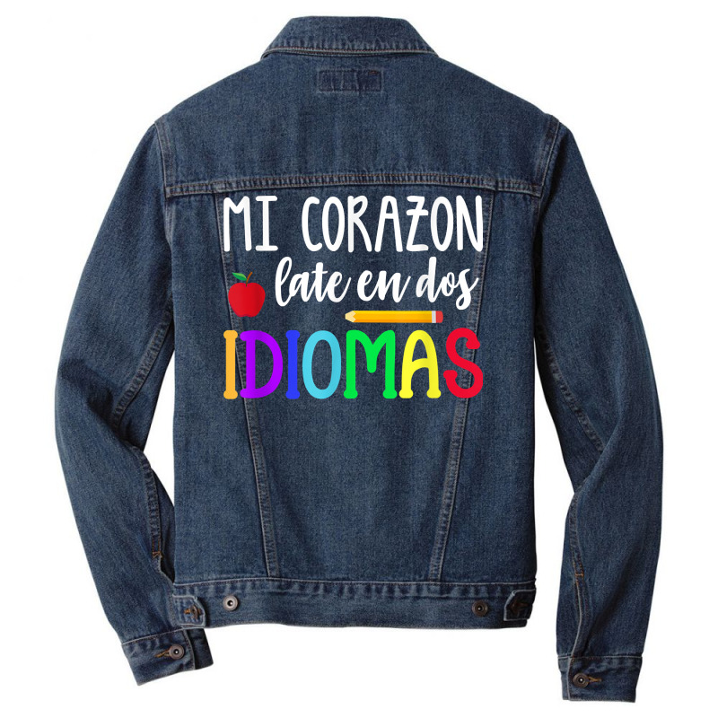 Mi Corazon Late En Dos Idiomas Bilingual T Shirt Men Denim Jacket by caroldian | Artistshot