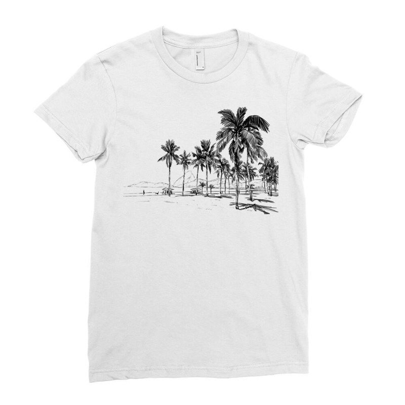 Nature Beauty Beach Mountain Palm Tree   Ocean Parasol Sea T Shirt Ladies Fitted T-Shirt by caroldian | Artistshot