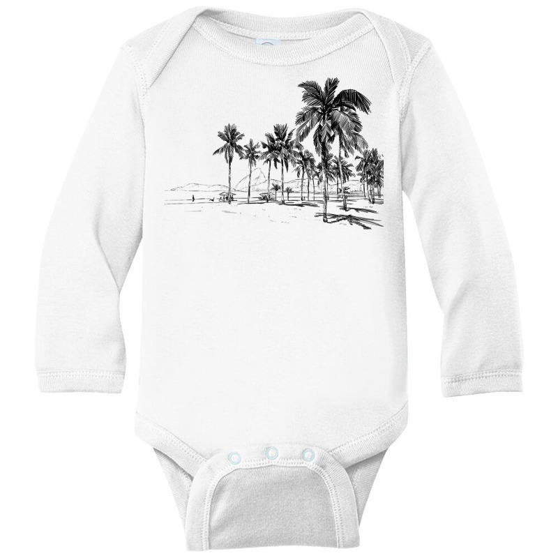 Nature Beauty Beach Mountain Palm Tree   Ocean Parasol Sea T Shirt Long Sleeve Baby Bodysuit by caroldian | Artistshot