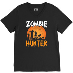 zombie hunter funny halloween party costume gift V-Neck Tee | Artistshot