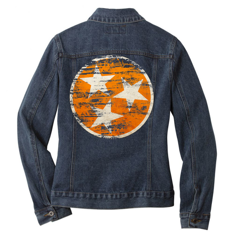 Distressed Tn Orange & White State Flag Vintage Tennessee Premium T Sh Ladies Denim Jacket by webberoliveria | Artistshot