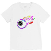 Colorful Neon Lights Eight Ball Billiards Pool T Shirt Mm V-neck Tee | Artistshot