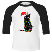 Cat Santa Black Cat Up In Christmas Tree Lights Holiday Toddler 3/4 Sleeve Tee | Artistshot