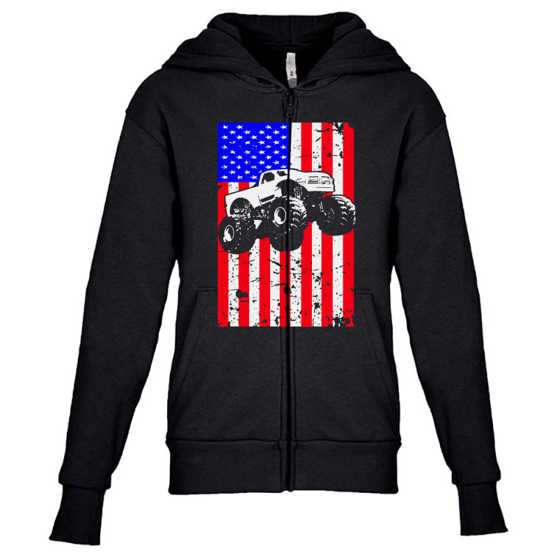 Truck American Flag Racing Usa Youth Zipper Hoodie by Cole Tees | Artistshot