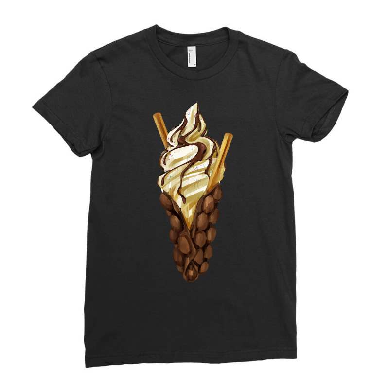 Bubble Waffle Ice Cream T  Shirt Egg Bubble Chocolate Waffle Vanilla I Ladies Fitted T-Shirt by difficultasian | Artistshot