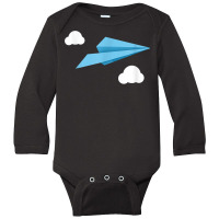 Blue Paper Airplane Paper Plane With White Clouds T Shirt Long Sleeve Baby Bodysuit | Artistshot